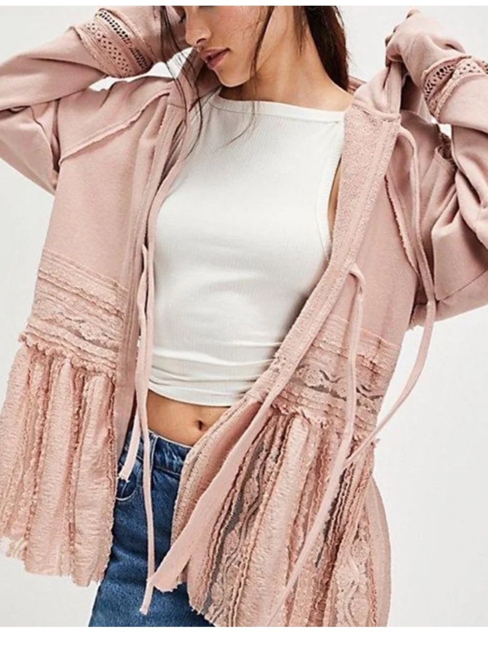 NWT New Free People Candy Lace Sweatshirt Size Large